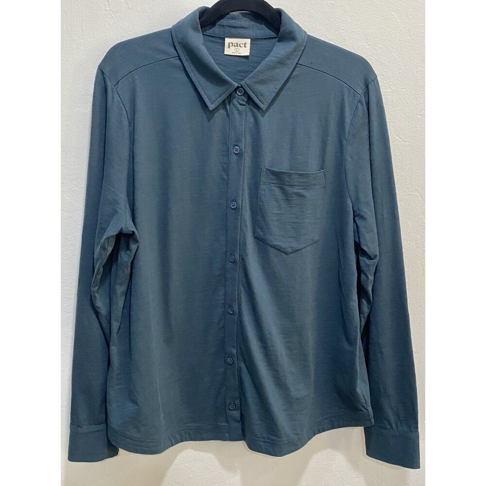 Pact Organic Cotton Button Up Shirt Womens L Minimalist Coastal Grandma Cozy